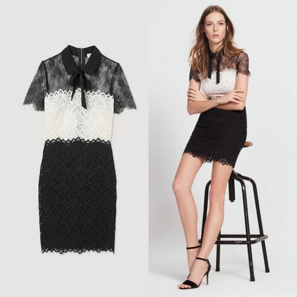 Sandro Paris Rozen Two-Tone Lace Mini Dress Black/White Size US 6 $415_EUC - Picture 1 of 9